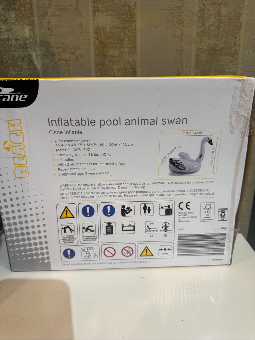 Large Crane Inflatable Pool Swan Float - White with Black Accents 46x52 - Picture 3 of 3